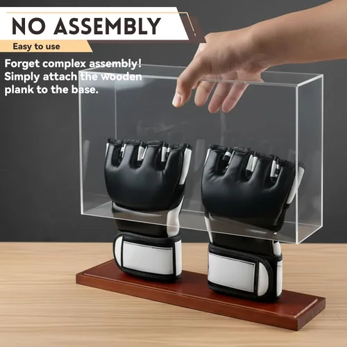 Vista 3 de MMA - Vitrina de guantes - Sin montaje - Escaparate de acrílico transparente con base de madera, caja de recuerdos y coleccionables con protección