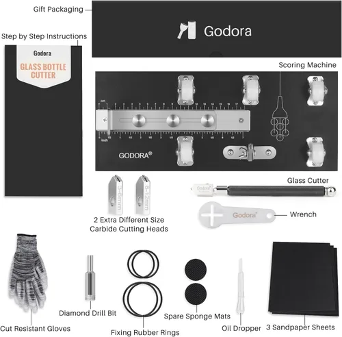 Vista 7 de Cortador de botellas de vidrio, kit de bricolaje con base de madera Botella cortadora de vidrio