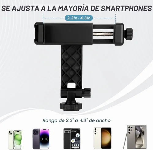 Vista 7 de Soporte universal de trípode para teléfono celular, soporte de zapata caliente para cámara con abrazadera de rotación de 360 grados, orificio