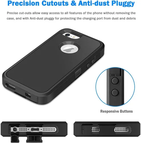 Vista 5 de Jelanry para iPhone 5/ 5S/ SE 1ª Generación (2016) Funda de uso rudo resistente a prueba de golpes de doble capa, carcasa protectora deportiva