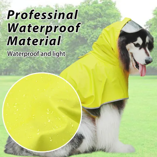 Vista 5 de Impermeable para perros con capucha, poncho deslizante – Chaqueta impermeable reflectante ligera para mascotas, impermeable con correa ajustable