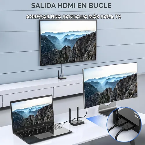 Vista 3 de Transmisor y receptor HDMI inalámbrico 4K: 1640FT/500M Rango, Plug & Play, 1080P Salida HD Extensor inalámbrico HDMI Soporte 2.4/5GHz