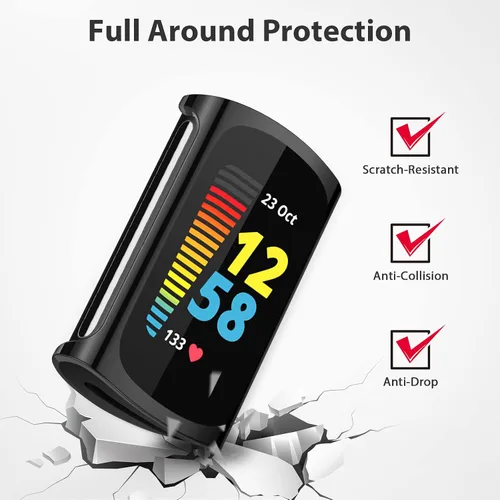 Vista 3 de Paquete de 4 protectores de pantalla compatibles con Fitbit Charge 6/Charge 5 (no para Charge 4/3), funda protectora de TPU completa, accesorios