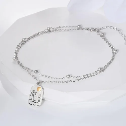 Vista 19 de CHIC & ARTSY Tobilleras delicadas de plata de ley S925 para verano, pulsera de tobillo ajustable multicapa para playa, joyería de pie para mujer