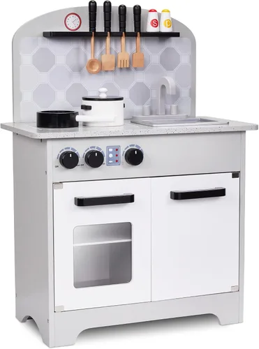 Vista 9 de Lil' Jumbl Estación de Juego de Cocina de Simulación para Niños, Juguete de Cocina de Madera, Configuración Realista, Incluye Olla y Sartén, 4
