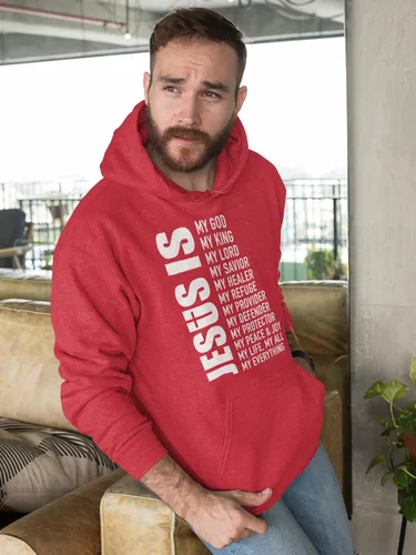 Vista 2 de shop4ever Jesús es Todo para Mí, Mi Dios, Mi Señor, Mi Salvador Sudaderas con capucha cristianas Rojo