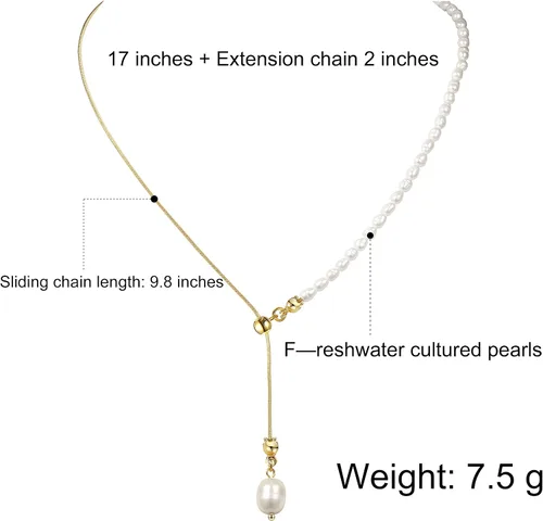 Vista 4 de Cowlyn Collar con colgante de perlas, cadena Lariat en forma de Y, oro de 14 quilates, colgante largo, joyería para mujeres y niñas, Metal