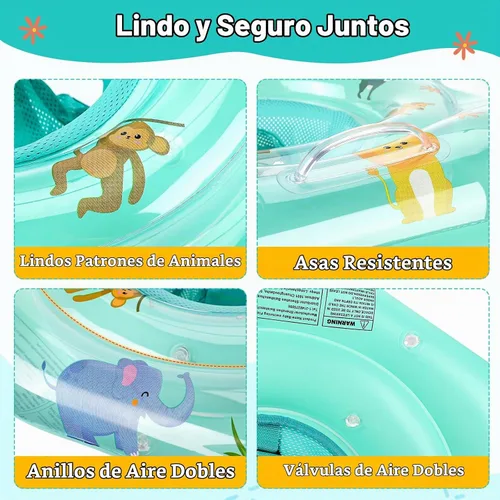 Vista 5 de Flotadores de natación para bebés con asiento ajustable, flotadores inflables de PVC de doble capa para niños pequeños