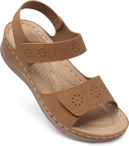 Vista 15 de Sandalias planas de SHIBEVER para mujer elegantes: Sandalias planas cómodas para mujer con punta abierta, correa al tobillo, zapatos de caminar
