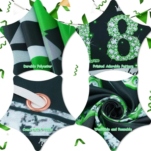 Vista 6 de Cartel verde de cumpleaños número 18 – Cartel grande plateado de feliz 18 para niños y niñas – 73 x 44 pulgadas