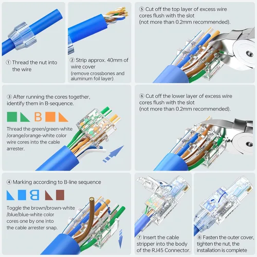 Vista 8 de EZ-Click - Conectores Cat7 RJ45 reutilizables sin herramientas, paquete de 6 conectores Ethernet de 10 Gigabit/s, no necesita engarce, para cable