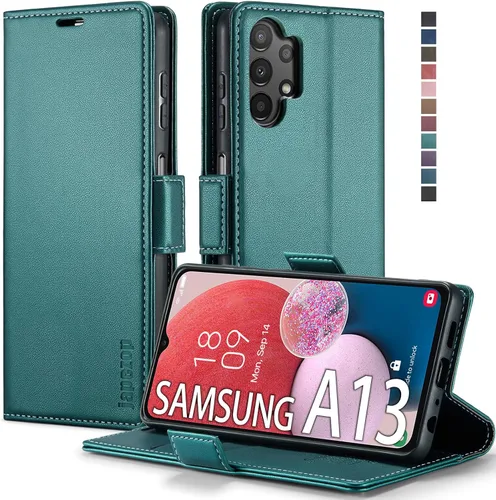 Vista 15 de Funda tipo cartera para Samsung Galaxy A12 con tarjetero [bloqueo RFID] atril magnético, funda de cuero con tapa para Samsung Galaxy A12 (negro)