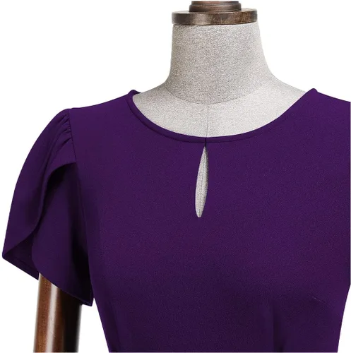 Vista 3 de AISIZE Elegante vestido de tubo de cóctel con mangas abullonadas y cuello para mujer