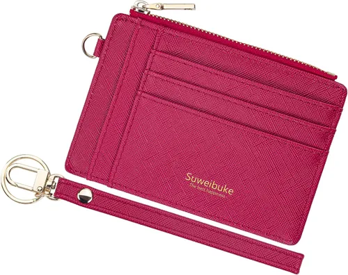 Vista 10 de Cartera delgada para mujer con bloqueo RFID para tarjetas de crédito, porta tarjetas tipo pulsera con cremallera para identificación, cartera