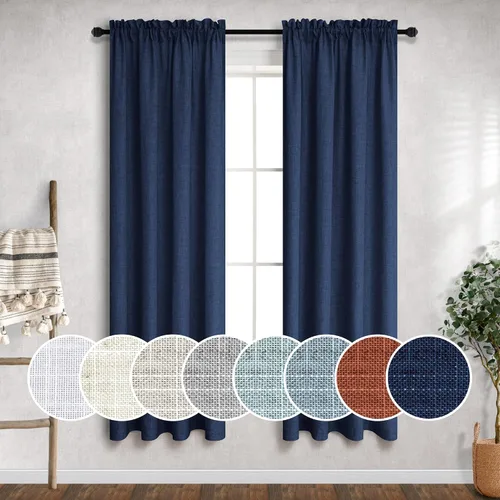Vista 25 de Mrs.Naturall - Cortinas transparentes con bolsillo para barra de 36x63 pulgadas de lino mezclado negro