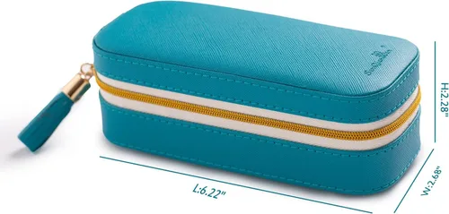 Vista 2 de SANQIANWAN Pequeña caja organizadora de viaje de joyería con piel sintética, estuche portátil de almacenamiento de joyas para collares, anillos