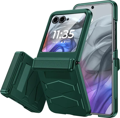 Vista 40 de Vizvera para Motorola Razr 2024 - Funda con tapa con bisagra, protector de pantalla incorporado, a prueba de golpes, funda todo en uno para Negro