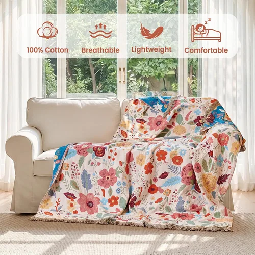 Vista 117 de MSGKV - Manta bohemia/primaveral de algodón para sofá y sala de estar, de gasa acogedora, de 50 x 60 pulgadas 50"x60" Cotton Throw, Woven Bird