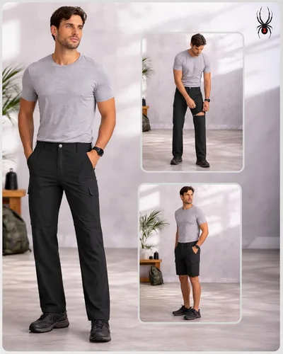 Vista 2 de Spyder Mens Hiking Pants - Easy Care Convertible Zip-Off Lightweight Cargo Negro
