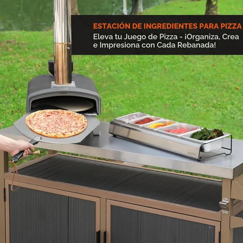 Vista 4 de Onlyfire Estación de Ingredientes para Pizza, Recipientes de Condimentos y Especias de Acero Inoxidable con Tapa y Bandejas de 5 Compartimentos