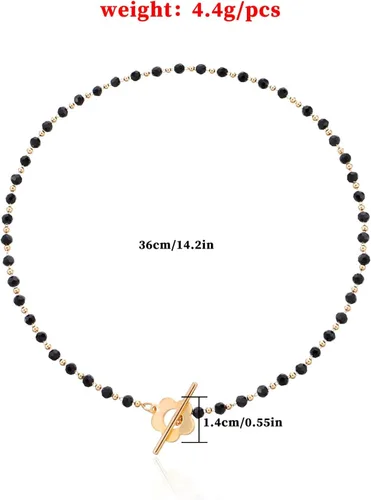 Vista 2 de Rrdaily Gargantilla bohemia de cristal negro para mujeres, adolescentes y niñas, gargantilla de flores con piedras preciosas delicadas, collar