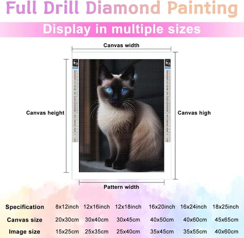 Vista 2 de Kits de pintura de diamantes para adultos, hermoso gato siamés redondo taladro completo 5D diamantes gemas arte arte kits de decoración del hogar