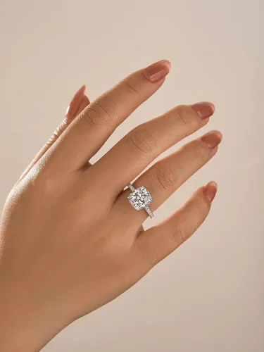 Vista 35 de Anillo de compromiso de corte cojín de 4 quilates para mujer, piedra blanca/amarilla grado 5A, circonita cúbica S925, plata, amarillo/blanco/oro rosa