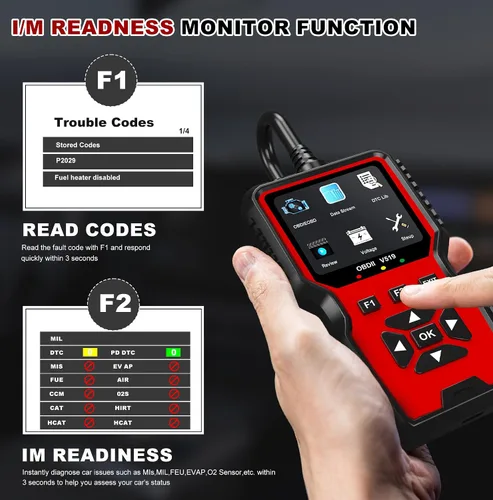 Vista 4 de V519 OBD2 Herramienta de diagnóstico escáner – Vechicle Check Motor Lector de código de luz con probador de voltaje de batería, preparación I/M, Rojo