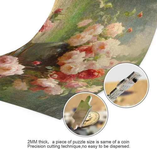 Vista 3 de Flower Vintage Jigsaw Puzzles 500 Pieces for Adults with Mesh Storage Bag 2011408