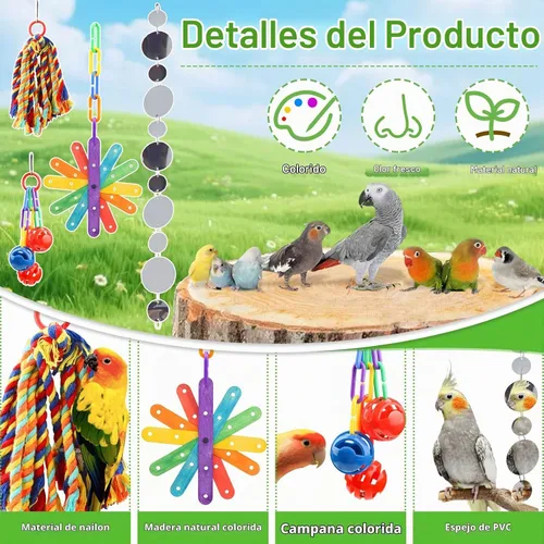 Vista 3 de QUOZUO Juguetes para pájaros pequeños, accesorios de jaula de periquitos, juguetes de periquitos, juguete masticable colgante de pie, juguetes