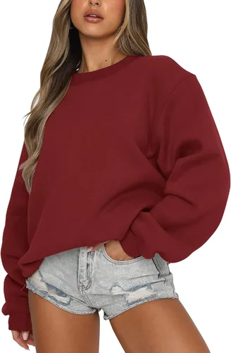 Vista 15 de Fanway&EC - Sudadera de manga larga para mujer, cuello redondo, casual, sudadera con capucha de gran tamaño, tops de otoño Rosa albaricoque