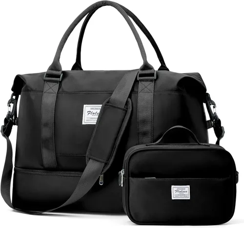Vista 17 de Bolsas de fin de semana para mujer, bolsas de lona de viaje con compartimento para zapatos, bolsa de viaje para artículos personales, bolsa de fin