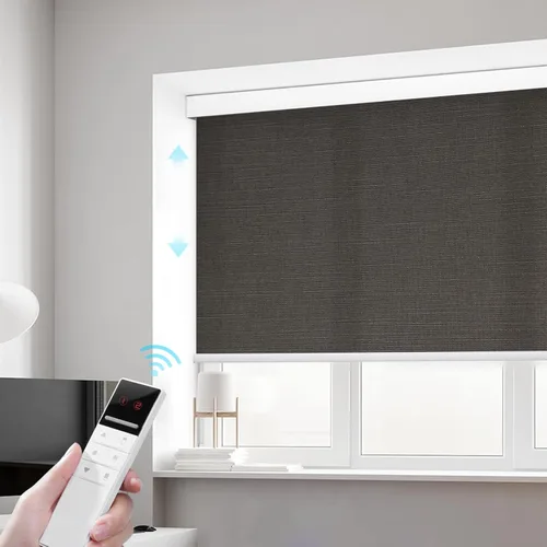 Vista 11 de ZSTARR Persianas motorizadas de filtrado de luz con control remoto, persianas enrollables recargables con cenefa, tamaño personalizado (beige)