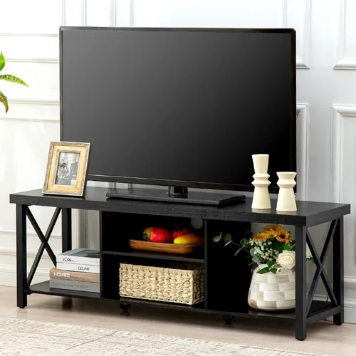 Vista 13 de GAZHOME Soporte de TV para TV de hasta 55 pulgadas, mueble de TV con almacenamiento abierto, unidad de consola de TV con estantería para sala