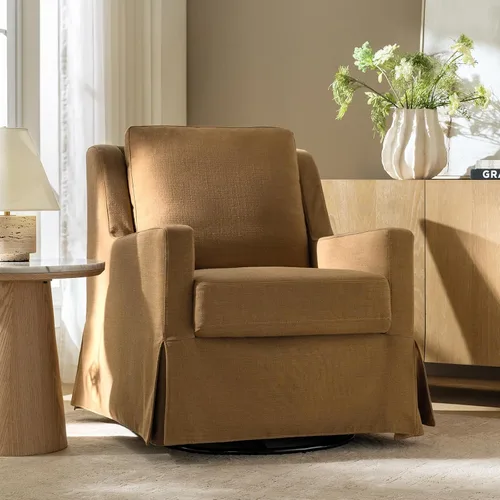Vista 8 de HULALA HOME Silla mecedora giratoria, silla mecedora giratoria de granja con funda lavable, sillón tapizado de tela con cojines rellenos de plumón