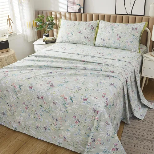 Vista 16 de ABREEZE Juego de sábanas de algodón egipcio tamaño individual (1000 hilos) floral y fundas de almohada (4 piezas), sábanas de algodón egipcio