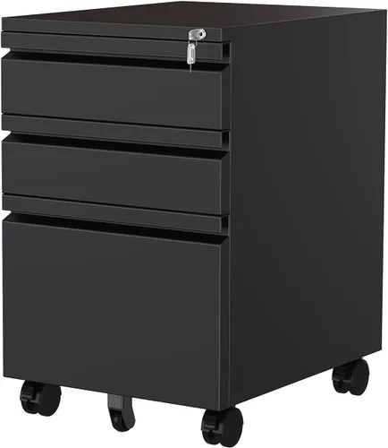 Vista 24 de MIIIKO - Archivador de 3 cajones con cerradura, archivadores verticales de metal negro para oficina en casa, archivadores completamente ensamblados