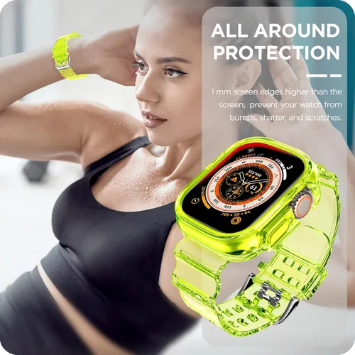 Vista 343 de DABAOZA - Correa transparente compatible con Apple Watch con estuche protector, correa deportiva de TPU con brillo para mujeres y hombres