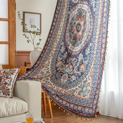 Vista 26 de Cortinas estampadas para sala de estar, artesanías populares, 54 pulgadas de largo, estilo indio, hippie, bohemio, con bolsillo para cortinero B2