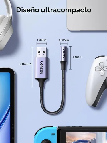 Vista 8 de UGREEN Adaptador de audio USB a conector de 0.1 in para auriculares DAC