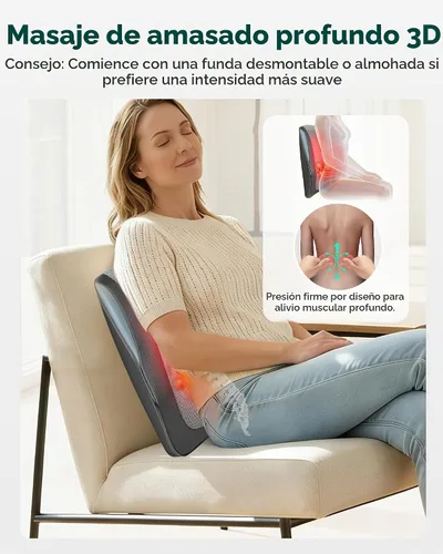 Vista 2 de Snailax Masajeador de espalda para dolor de espalda, tejido profundo, masajeador de espalda Shiatsu con calor, almohada de masaje de silla