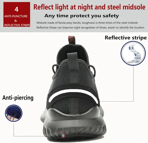 Vista 6 de Zapatos de punta de acero impermeables para hombres y mujeres, zapatos de trabajo ligeros, zapatillas de seguridad cómodas a prueba de pinchazos