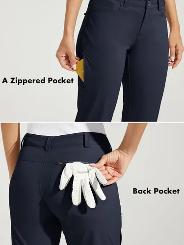 Vista 6 de Willit Pantalones de golf para mujer, elásticos, de secado rápido, ligeros, casuales, con bolsillos, resistentes al agua