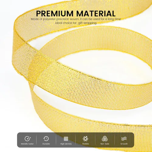 Vista 3 de Cinta de purpurina dorada de 1 pulgada x 25 yardas, cinta de tela metálica brillante para manualidades, envoltura de regalos, bodas, decoración