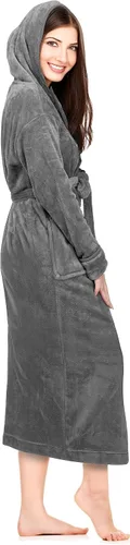 Vista 3 de NY Threads - Bata de baño de vellón con capucha para mujer, larga y afelpada