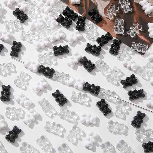 Vista 8 de 200 cuentas de oso acrílico transparente de oso de goma coloridas, lindo oso de cuentas para collares, pulseras, llaveros, joyería, manualidades