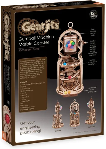 Vista 8 de MindWare Gearjits: Gumball Machine Montaña Rusa de Canicas – Rompecabezas de construcción 3D de madera para adolescentes y adultos – Juguetes
