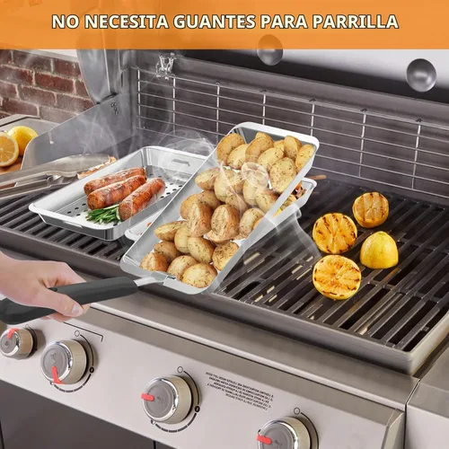 Vista 4 de Onlyfire - Juego de cestas para parrilla, 5 sartenes de acero inoxidable