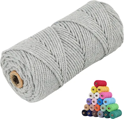 Vista 37 de Cordón de algodón para macramé 3mm x 109 yardas, cuerda de macramé natural color beige, suministros perfectos de algodón para macramé, para hacer