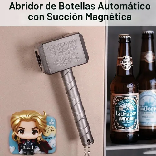 Vista 2 de Thor Hammer - Abridor de botellas de cerveza automático con tapa magnética, abridor de botellas de cerveza de acero inoxidable Thors Hammer, ideal